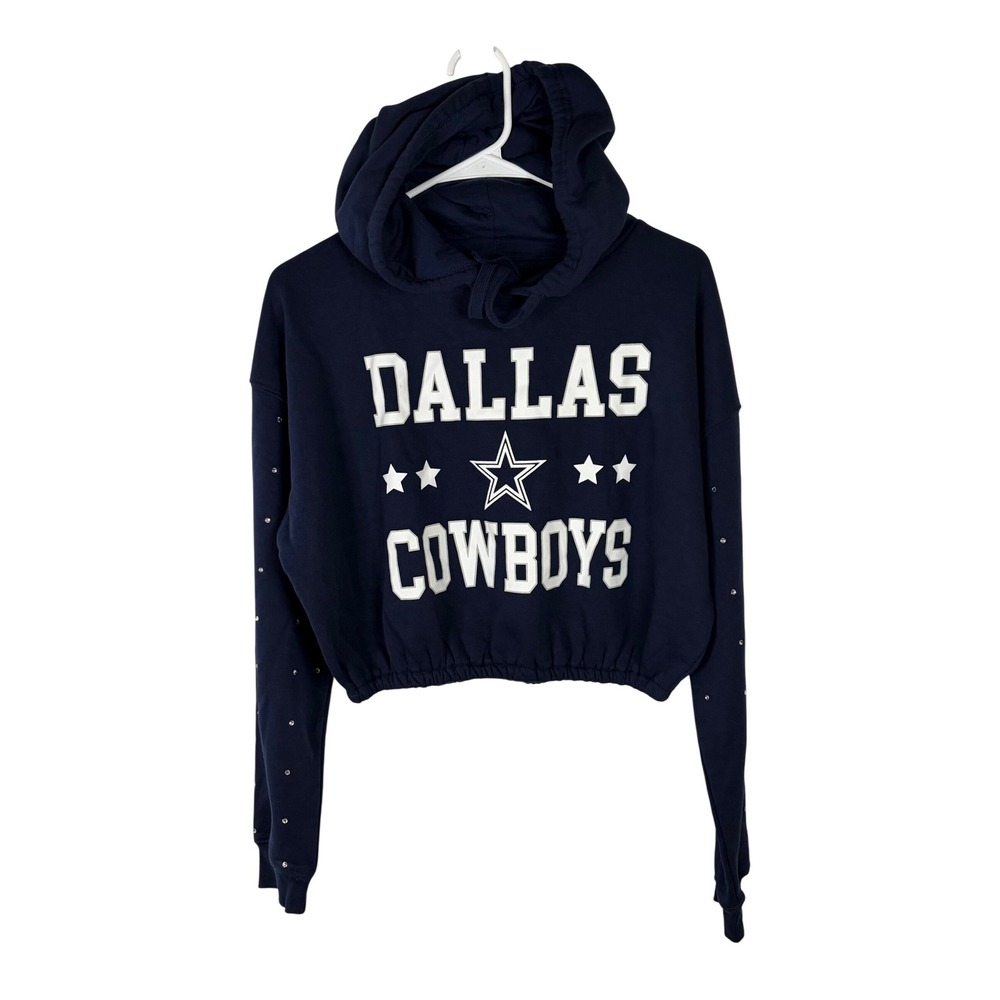 Dallas Cowboys Rhinestone Cropped Hoodie Women's XS Navy Blue NFL Pullover - Picture 2 of 13